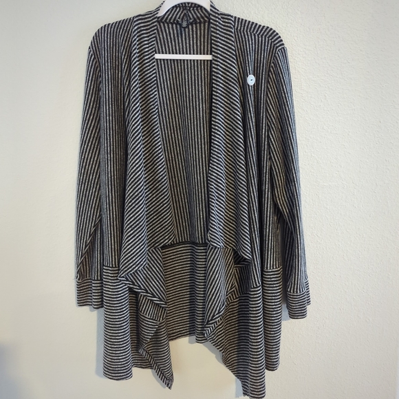 Jones New York Sweater Cardigan Flowy Gray Black Striped Women's Plus Size 1X - Picture 1 of 7